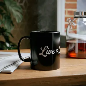 Live Lick Love 11oz Black Ceramic Mug - Microwave and Dishwasher Safe