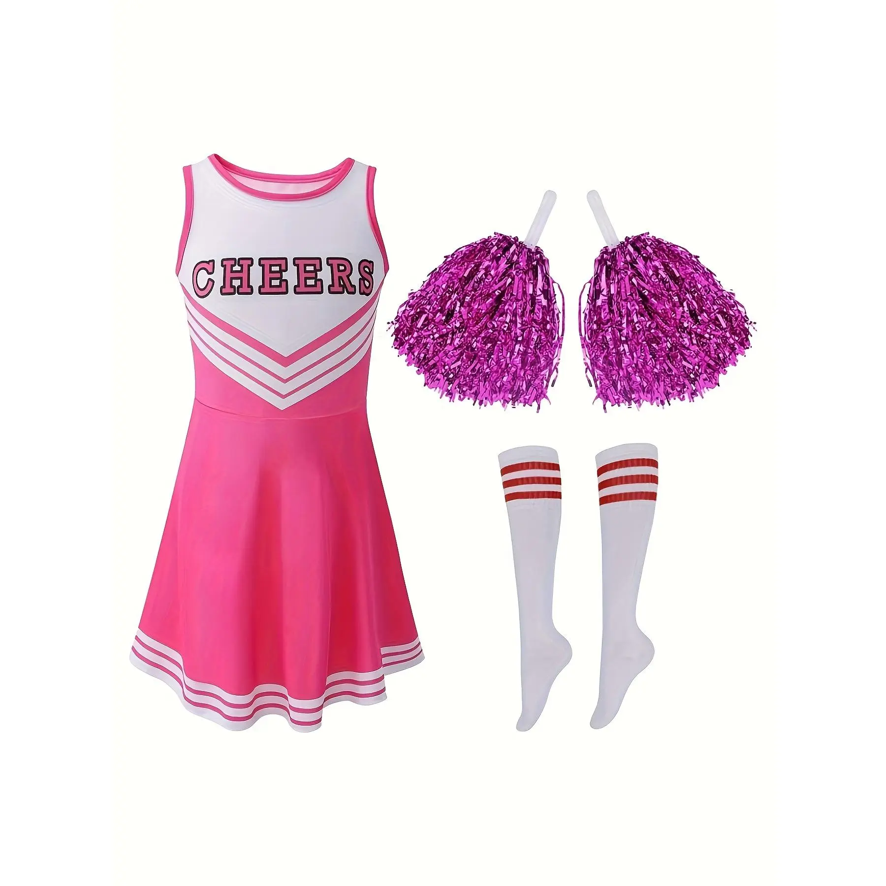 (New)Cheerleading Dress for Girls with Cheer Pompoms Socks Dress for Party Sports Cute Children's Outdoor Performance Dress Girls Available In Multiple Colors