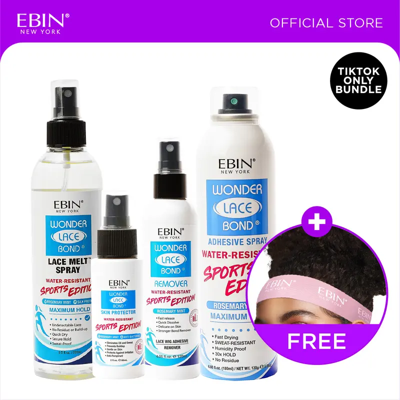 EBIN Sports Edition Adhesive Spray + Melt Spray + Skin Protector + Remover Bundle With FREE Melting Band | Maximum Hold, Water Resistant, Rosemary Mint
