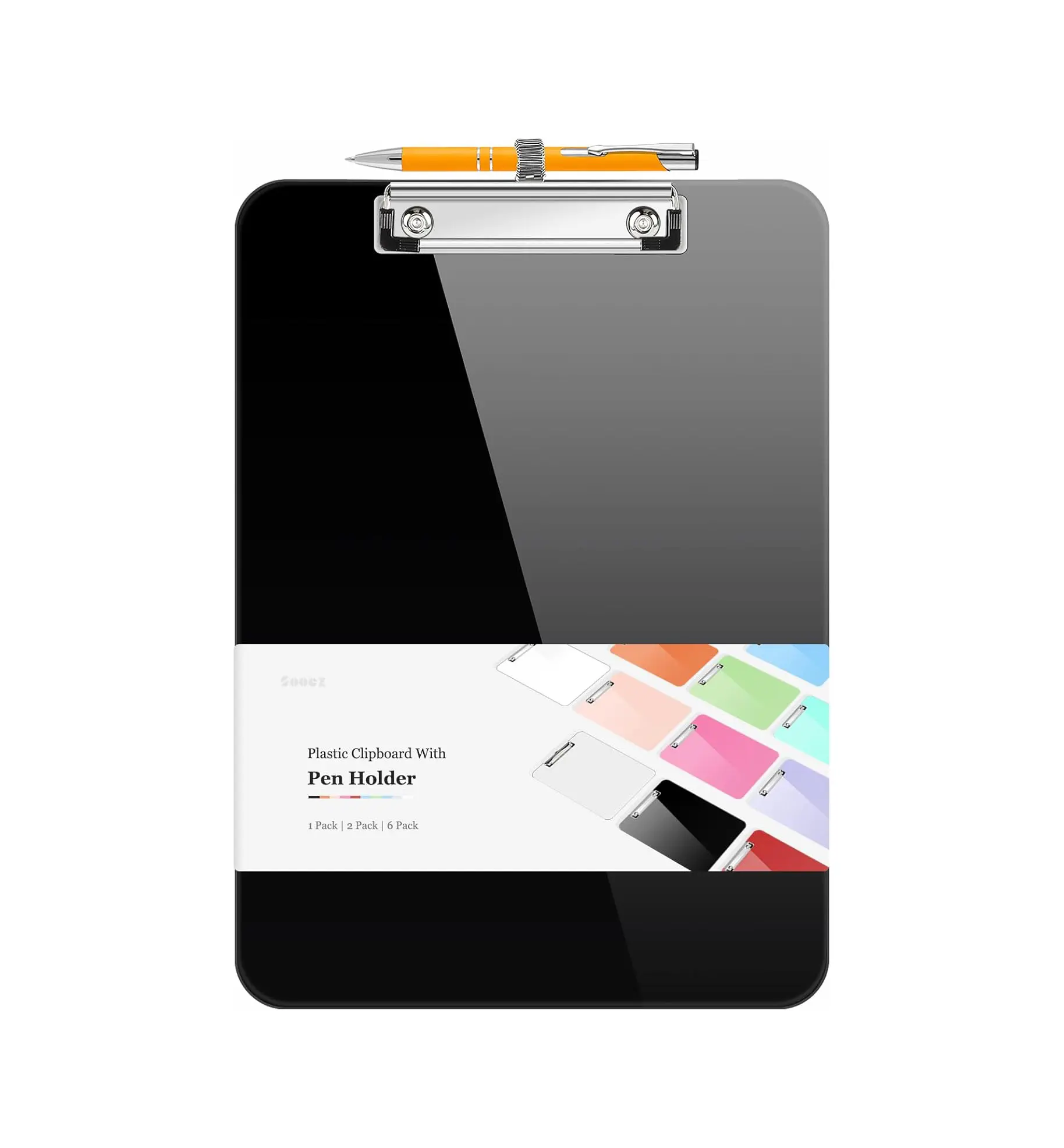 Plastic A4 Clipboard with Built-in Pen Loop - 10% Thicker, 12.37"x9" Standard Letter Size, Low-Profile Clip, Cute Hanging Design, Portable Office Accessories, Document Organizer, Paper Organizers for Women Teachers, Black Home Office Supplies