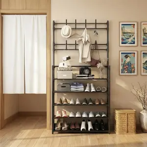 Modern-style storage solution for apartments, featuring durable metal construction, perfect for entryways or bedrooms, organizes coats, hats, shoes while saving counter space, ideal for compact living, Closet Shoe Organizer, Closet storage system
