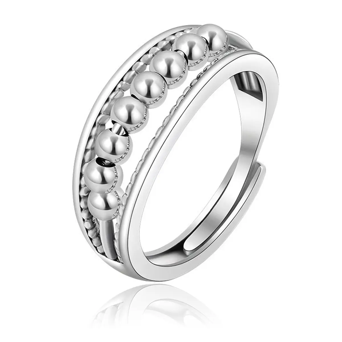AELNEN 925 Sterling Silver Anti Anxiety Ring for Women Adjustable Fidget Ring with Spinner Beads Dainty Stress Relieving Ring Jewelry for Daughter