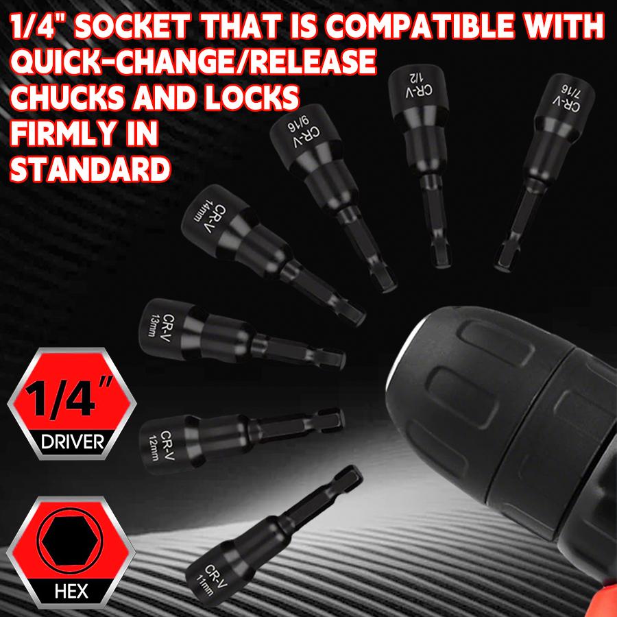 15-Piece Magnetic Nut Driver Set Chrome Vanadium Steel 1/4" Hex Shank Impact Resistant SAE 1/4"-9/16" Metric 6-14mm Hand Tools for Auto Repair, Home Maintenance, Furniture Assembly and Garage Workshop