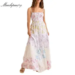 Women's Summer Long Cami Dress Sleeveless Flower Print Flowy Spaghetti Strap Dress Casual Light Polyester Womenswear
