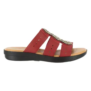 Easy Street Womens Nori Rhinestone Cut Out Slide Casual Sandals Casual Low Heel 1-2" - Red