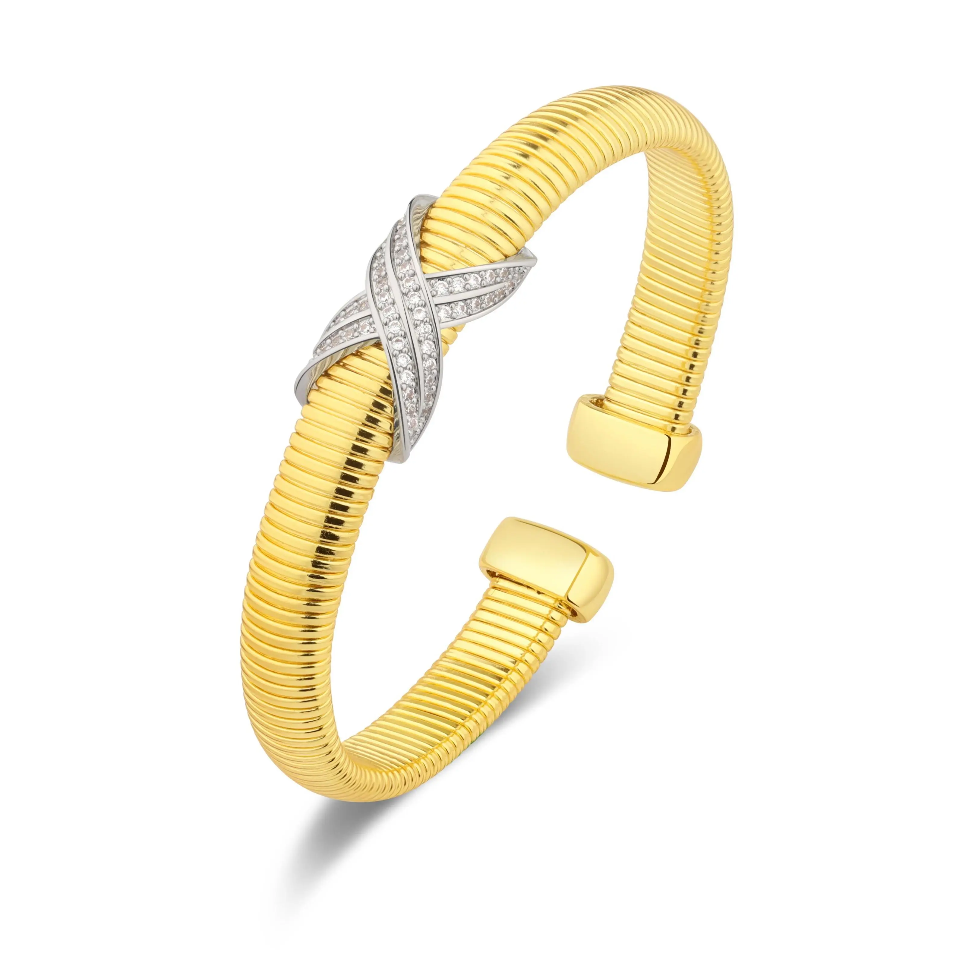 Mytys Elegant Crossover Cuff Bracelet with Zircon for Women Ideal for Both Casual and Formal Wear Jewelry Luxury