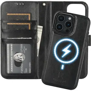 for  16 Pro Max Wallet Case Compatible with MagSafe  , RFID Blocking  Leather Case with Card Slots Holder Kickstand Detachable Wrist Strap 6.9 Inch (Black)