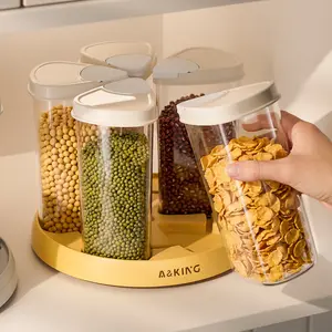 Grain Storage Container Rotating Compartment Food Grade Sealed Jar Moisture Proof Rice Bean Dispenser Kitchen Organizer Airtight Dry Food Storage Box Household Use