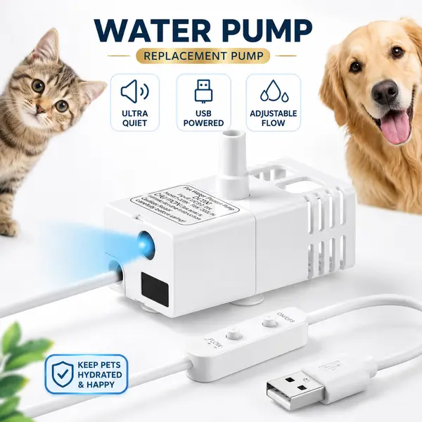 【Veken】Replacement Pump for 50oz, 95oz and 108oz Pet Fountain Cat Water Fountain Dog Water Dispenser Ultra Quiet Long Lifespan Water Pump, USB Cable, LED Lights