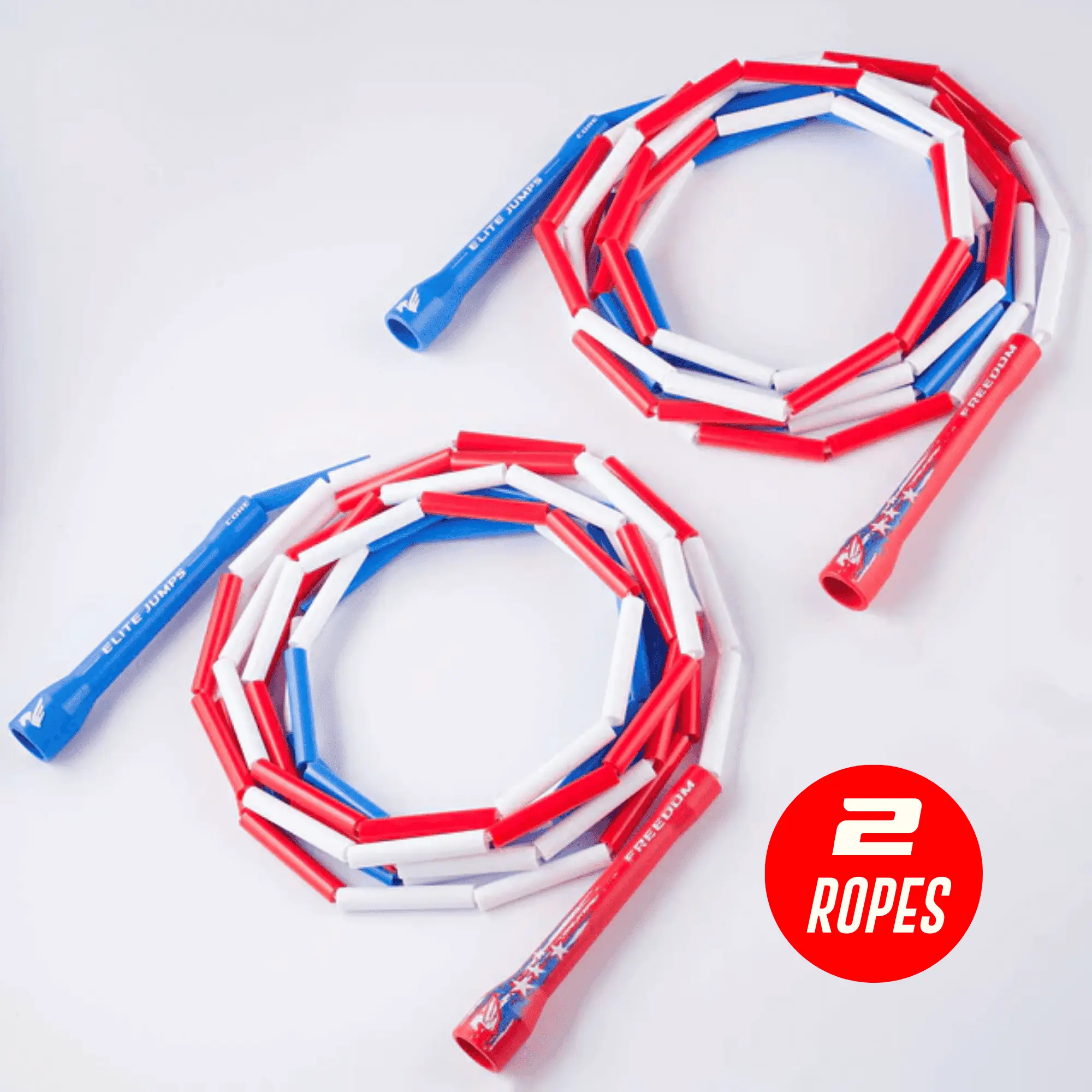 Elite Jumps Freedom Double Dutch Jump Rope 14ft, 2 Pack | 2" Beaded Double Dutch Jump Rope for Adults & Kids | Made with Unbreakable Handles and Shatterproof Beads