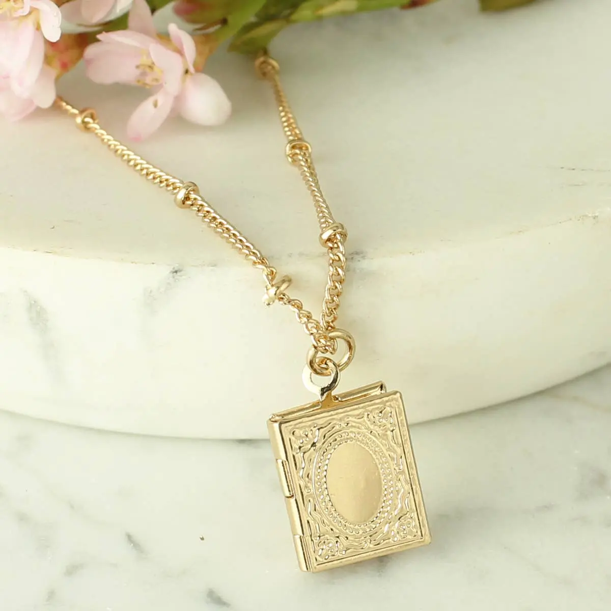 Secret Diary Book Locket Necklace in Gold Tone, Vintage Jewelry Gift for Book Lovers, 20-22 Inch Adjustable Link Chain