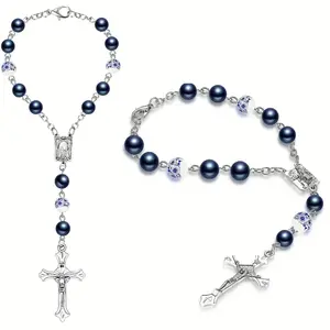 Car Mirror Hanging Ornament  Cross Charm & Prayer Beads - Car Hanging Decoration - Religious Decor for Vehicles, Home, Keys - Spiritual Gift for Women & Men, Religious Accessory | Peaceful Ambiance | Polished Finish