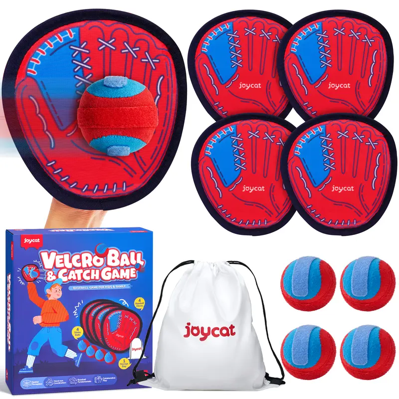 JoyCat Toss and Catch Ball Game for Kids, 4 Paddle Sticky Ball Set, Toddler Baseball Catch Toy, Safe Soft Edges, Outdoor Game for Beach, Yard & Camping, Family Sports Easter Basket Stuffer Gift for Boys Girls Ages 3-12, Sport Toys