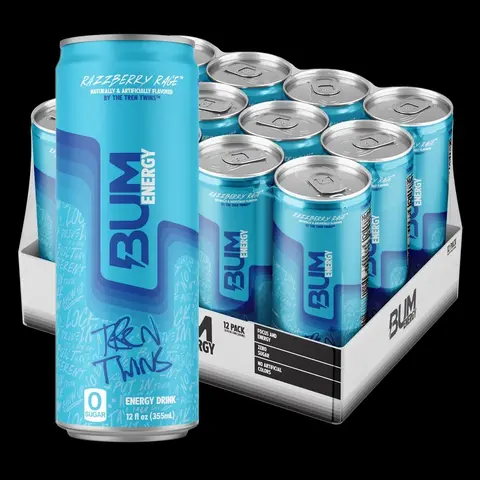 Dr BUM Energy Drink (12ct) Clean Caffeine Sports Drink for US Youth - 112mg Natural Energy Liquid, Cognizin Citicholine, Cherry Flavor, Sugar Free, Under 10 Cal, Stamina Boost, Brain Health, Enhanced Fitness Performance