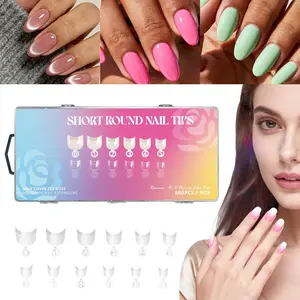 600PCS Short Oval Half Cover False Nails, 12 Sizes Acrylic Nail Tips for DIY Manicure & Nail Salon Use