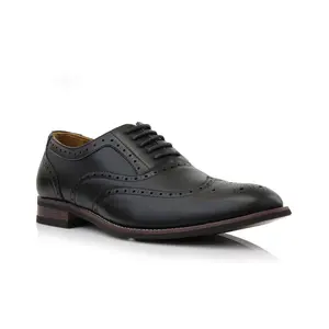 Ferro Aldo Arthur classic wing-tip mono-tone oxford dress shoes, in Ebony Black, Men's Size 6.5 - 13