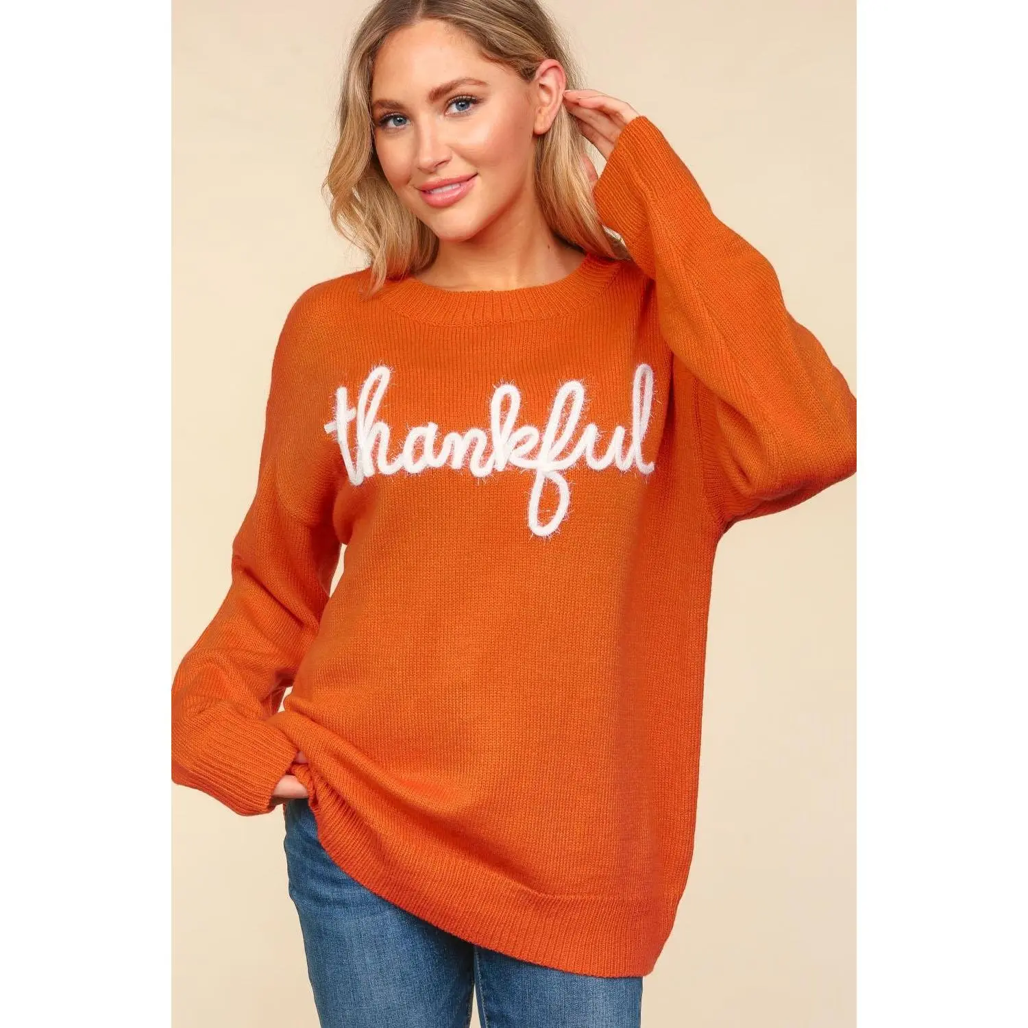 Haptics Full Size Metallic Glitter Embroidery Sweater
