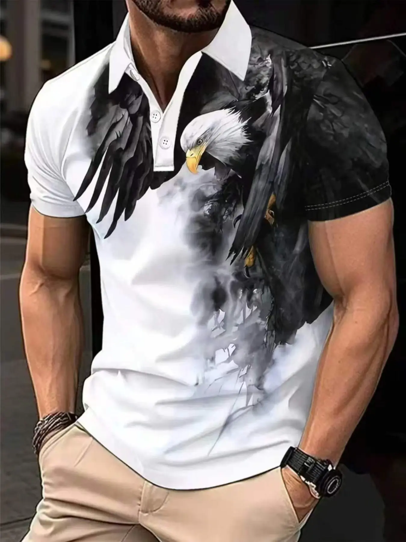 Men's Summer Fashion Smart Casual Short Sleeve Polo Shirt, Fashionable Casual Geometric Pattern Print Top, Fitted Short Sleeve, All Seasons Wear