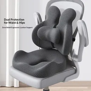 Cushions Back Cushion, Lumbar Pillow & Seat Cushion 3-Piece Set - Breathable Memory Foam Office Chair Pad, Postgraduate Exam Dorm Essential for Long Sitting, Butt Cushion with Non-Slip Base, Waist-Protecting Seat Pad for Students & Professionals