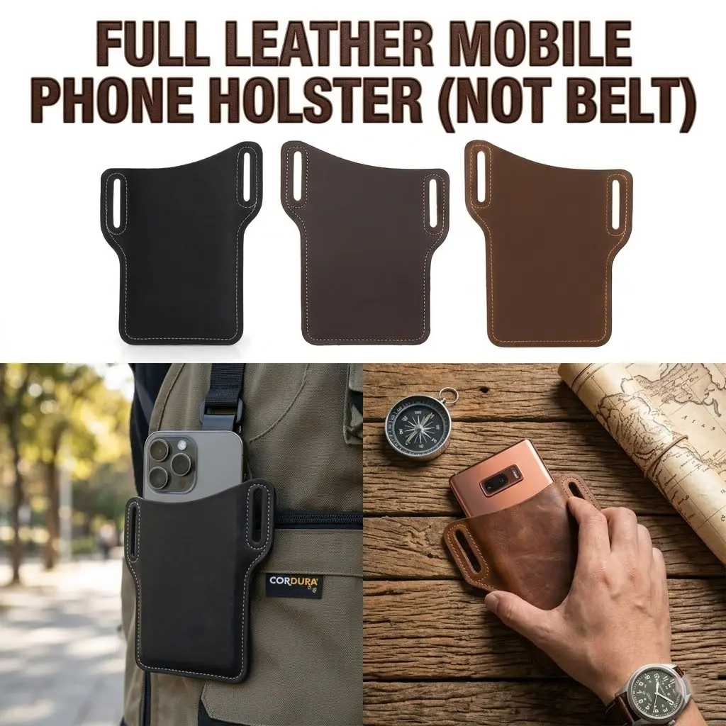 Leather Belt Loop Phone Holster - Universal EDC Waist Bag for iPhone 16/15/14 Pro Max - Hands-Free Protective Phone Pouch for Outdoor & Daily Use