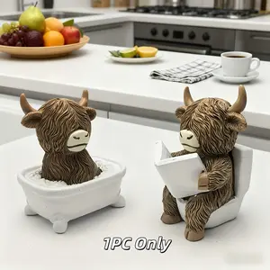 Funny Highland Cow Bathroom Statue, Farmhouse Decor with Book, Funny Home Decor, Non-Electric Resin Cow Ornament, Cow Statues, Decorative Sculptures, Cute Animal Design, Cute Collectible Figurines, Home Ornaments, Perfect Easter & Housewarming Gift