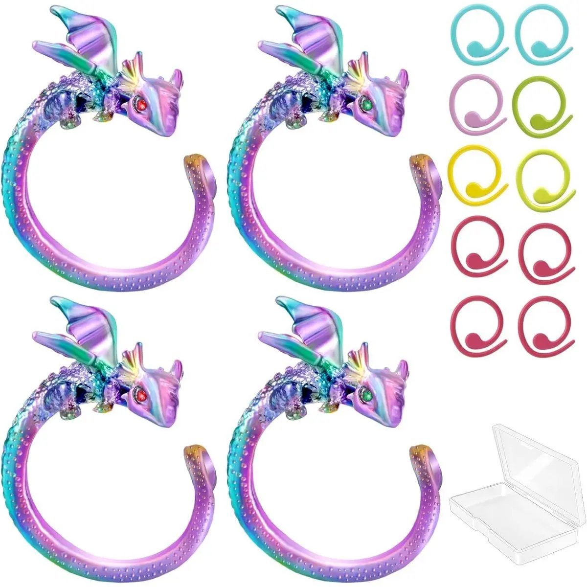 4PCS Adjustable Crochet Tension Ring for Finger, Dragon Crochet Yarn Tension Rings for Crocheting, Crochet Rings for DIY Crocheting and Sewing Crafts
