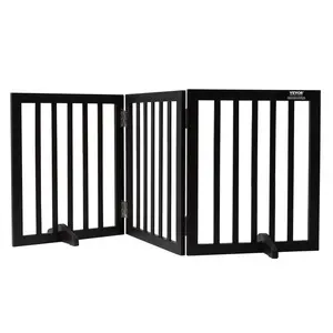 VEVOR Free Standing Dog Gate,  24" H x 60" W Freestanding Pet Gate, 3 Panels Foldable Dog Gate for Wide and Narrow Passageways, Expandable Dog Barrier with Silent Foot Support for Indoor, Brown