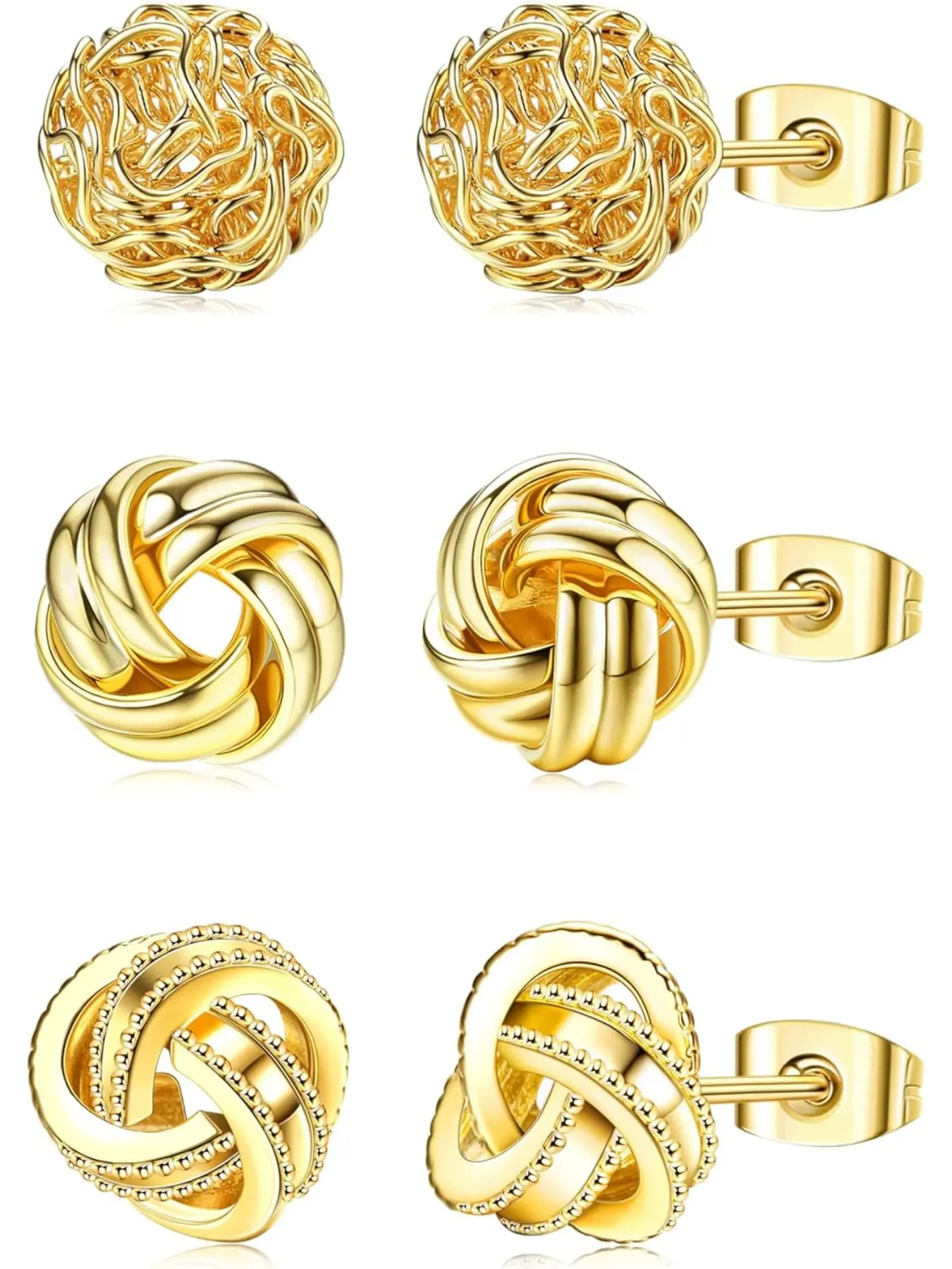 3 Pairs 14K Gold Plated Knot Earrings For Women Earrings Jewelry Hypoallergenic Small Stud Earring Earring Studs Woven Ball Stud Earrings Knot Post Earrings for Sensitive Ears Stud Earrings Stack Earring Stacks Stackable Earrings