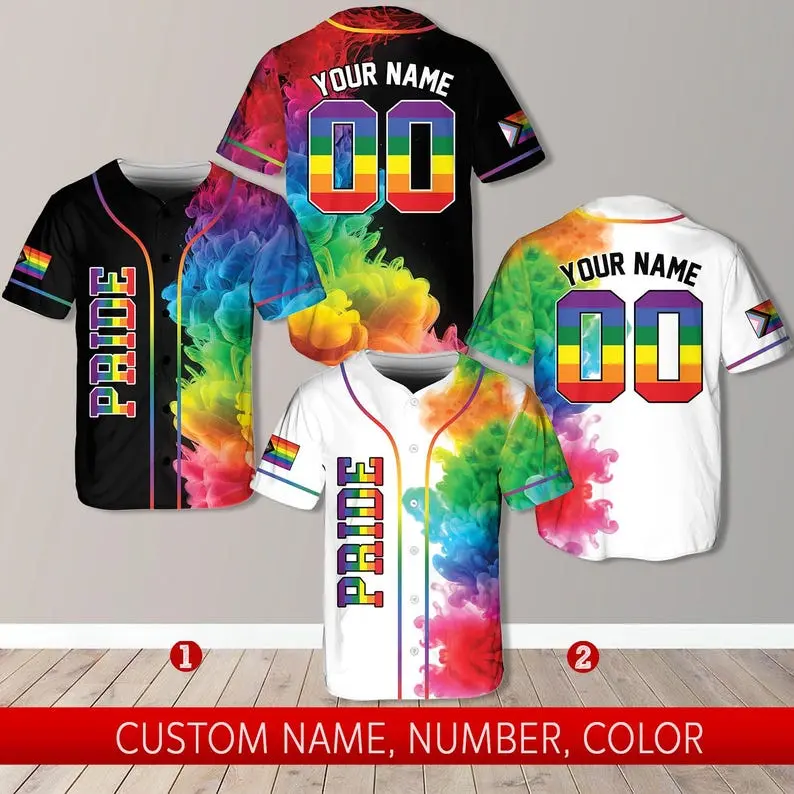 Personalized Pride Month Baseball Jersey, Custom Name LGBTQ+ Pride Baseball Jersey, LGBTQ Support, Proud Ally, LGBT Gay Pride Rainbow Jersey