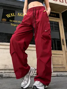 Summer Women's Outdoor Hiking Wide Leg Pants, Quick-Dry Waterproof Cycling Sports Pants, American Style Pleated Paratrooper Pants