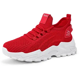 Fashion Women's Athletic Sneakers, Breathable Knit Upper Casual Running Shoes, Comfortable Platform Sole Walking Shoes for Work Travel