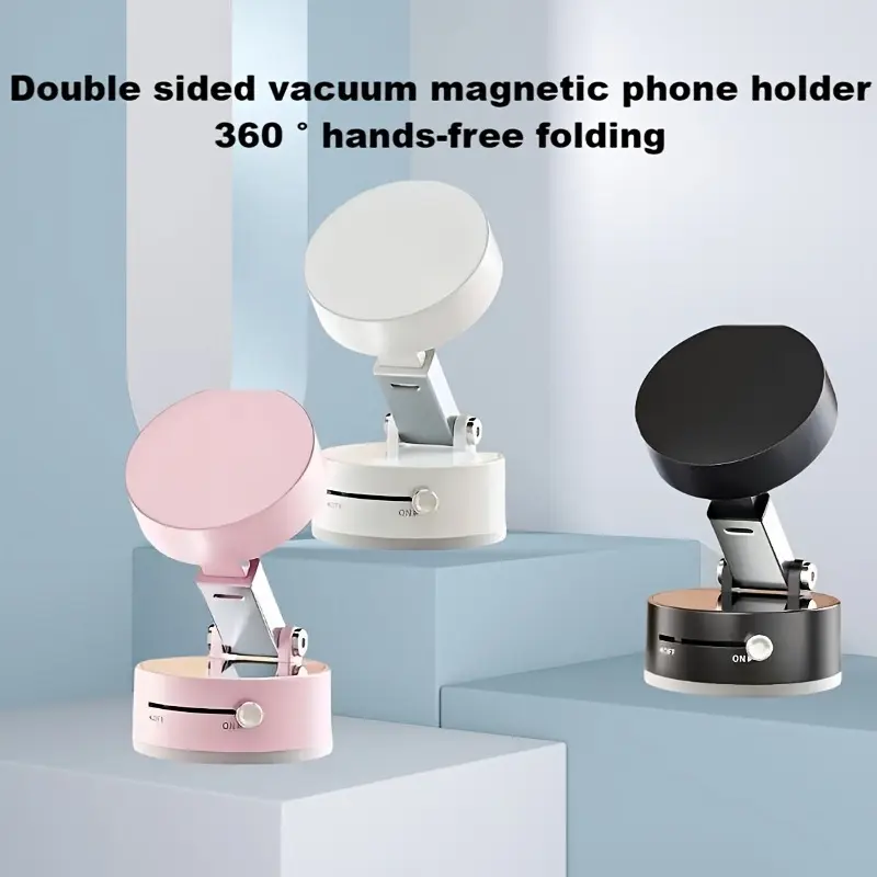 Double Sided Vacuum Magnetic Bracket - 360° Hands-Free Folding for Watching Videos and Navigation, Easy to Install, Available in Three Colors: Pink, White & Black