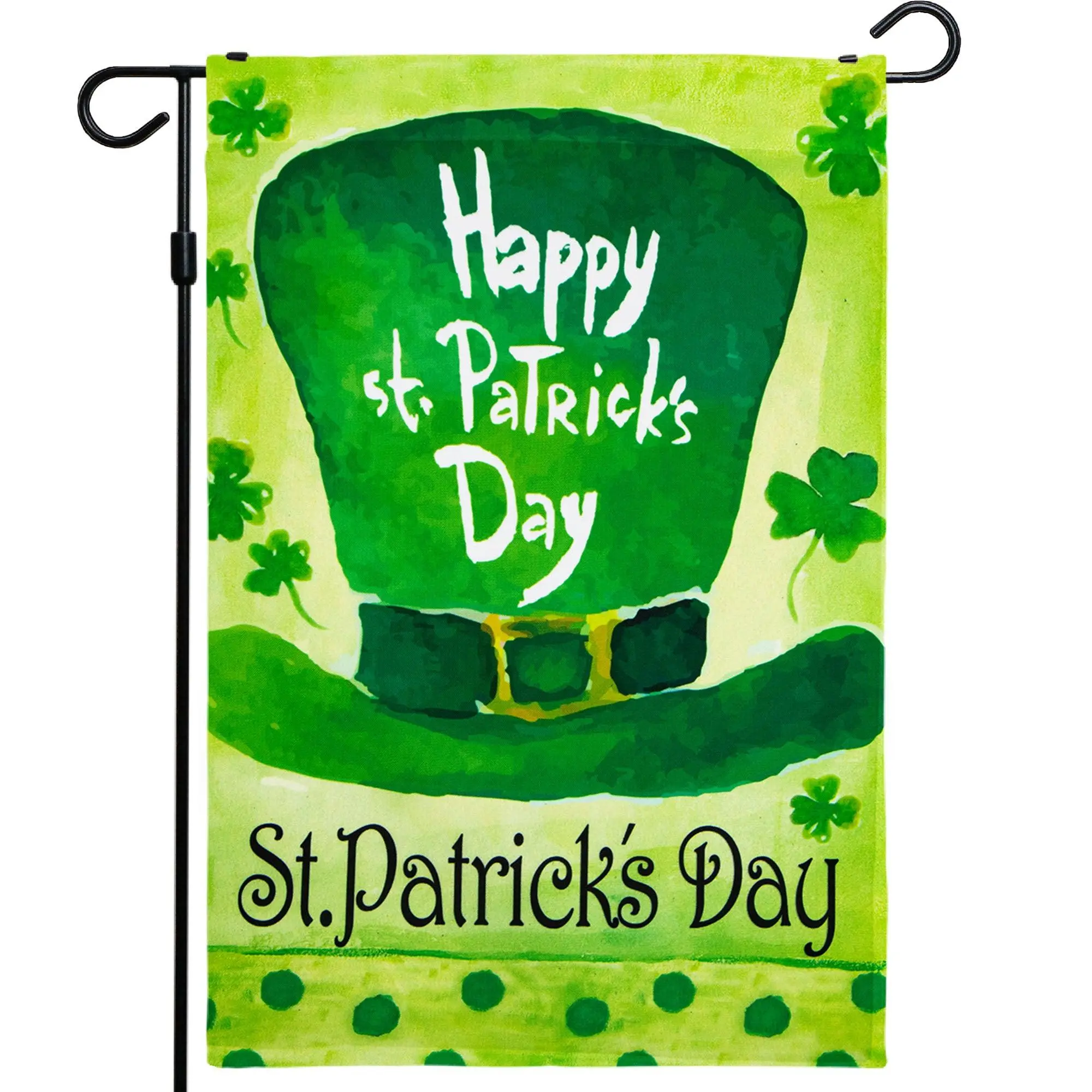 G128 - St Patrick's Day Garden Flag, St Patrick's Themed Decorations - Leprechaun Hat,  | 12x18 Inch | Printed 150D Polyester - Rustic Holiday Seasonal Outdoor Flag