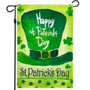 G128 - St Patrick's Day Garden Flag, St Patrick's Themed Decorations - Leprechaun Hat,  | 12x18 Inch | Printed 150D Polyester - Rustic Holiday Seasonal Outdoor Flag