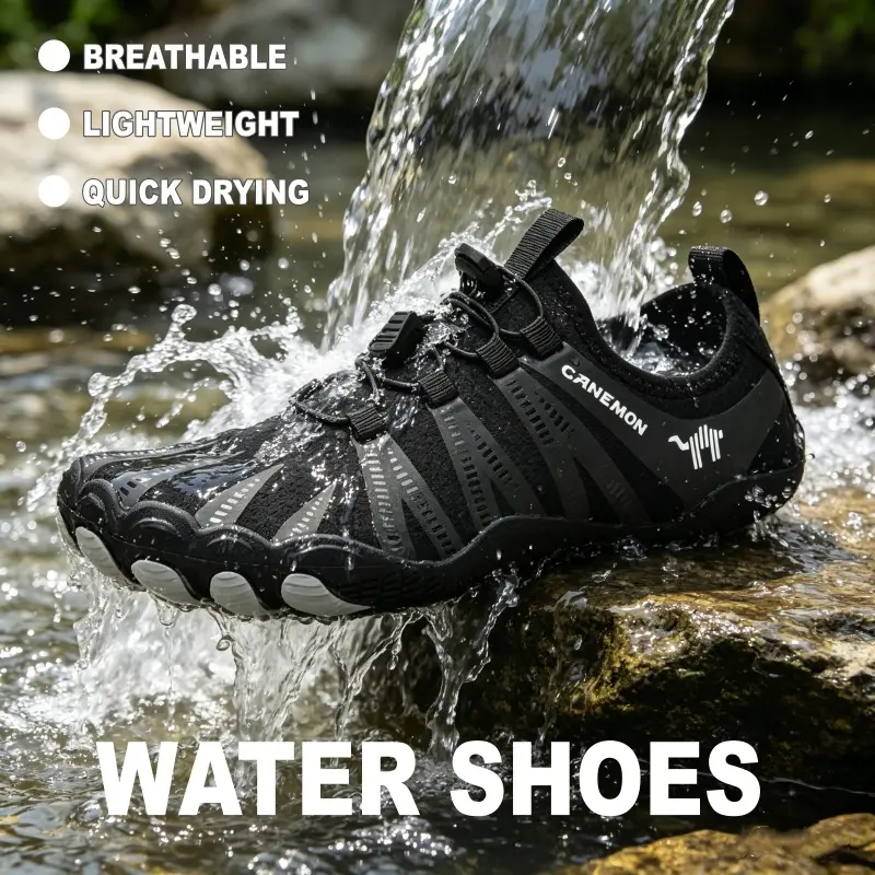 Men's Sporty Water Shoes, Quick-Drying Casual Slip-Ons with a Barefoot Fit for Beach, Surfing, and Swimming