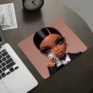 Melanin Doll Crying with Money Square Mouse Pad, Gaming Mouse Pads, Boss Babe Aesthetic Desktop Decorative Protective Pad, Rubber Anti-Slip Lockedge Work Pad, Small Size Suitable for Laptop, Desktop Computer Games, Work, Home, Office, Non Slip Mousepad