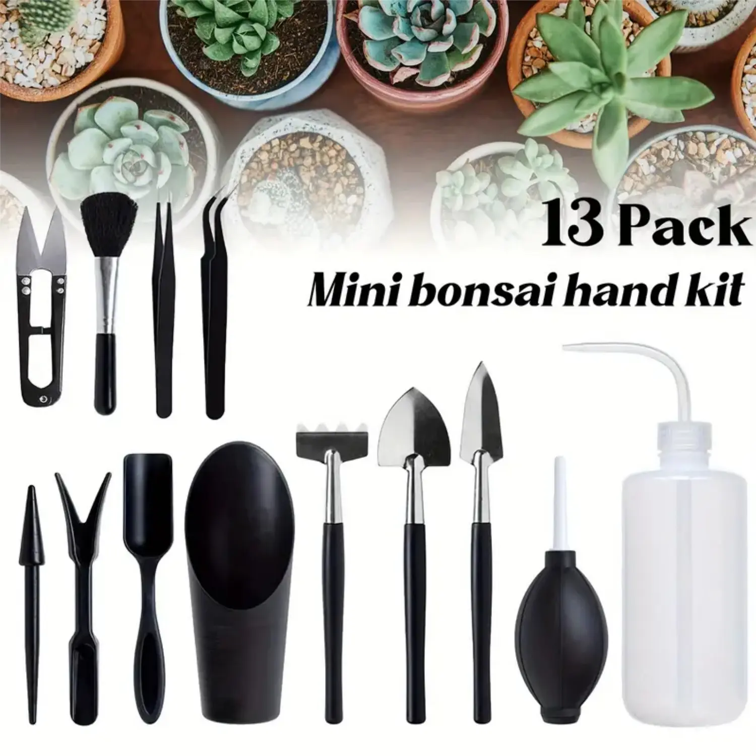 A set of 13 PCS Bonsai Plant Care Kit - Includes Pruning Shears, Grafting Knife, and Watering Can - Perfect for Flowerpots and Potted Plants, Bonsai Plant Care Kit Garden supplies weed puller tool garden weed green
