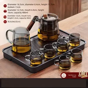 teapot  set 600ml Large Capacity Glass Teapot Tea-Water Separation High Temperature Resistant  Office Home Tea Set with  4 Cups or 6 Cups & Bamboo Cup Holder Transparent glass tea pot