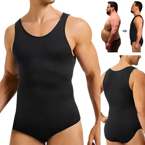 1/2/3 Pack Menswear Full Body Shaper Compression Shapewear Bodysuit Tummy Control Breathable Tank Comfy Cozy Plain Stretch Underwear Casual Clothes Sleeveless Black Smooth Fit Smooth Classic Overall Undershirt Tops Wrestling