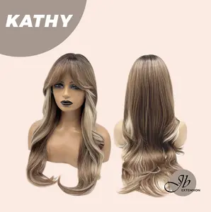 JBEXTENSION 26 Inches Long Curly Brown with Blonde Highlight Wig KATHY