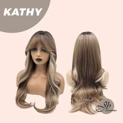 JBEXTENSION 26 Inches Long Curly Brown with Blonde Highlight Wig KATHY