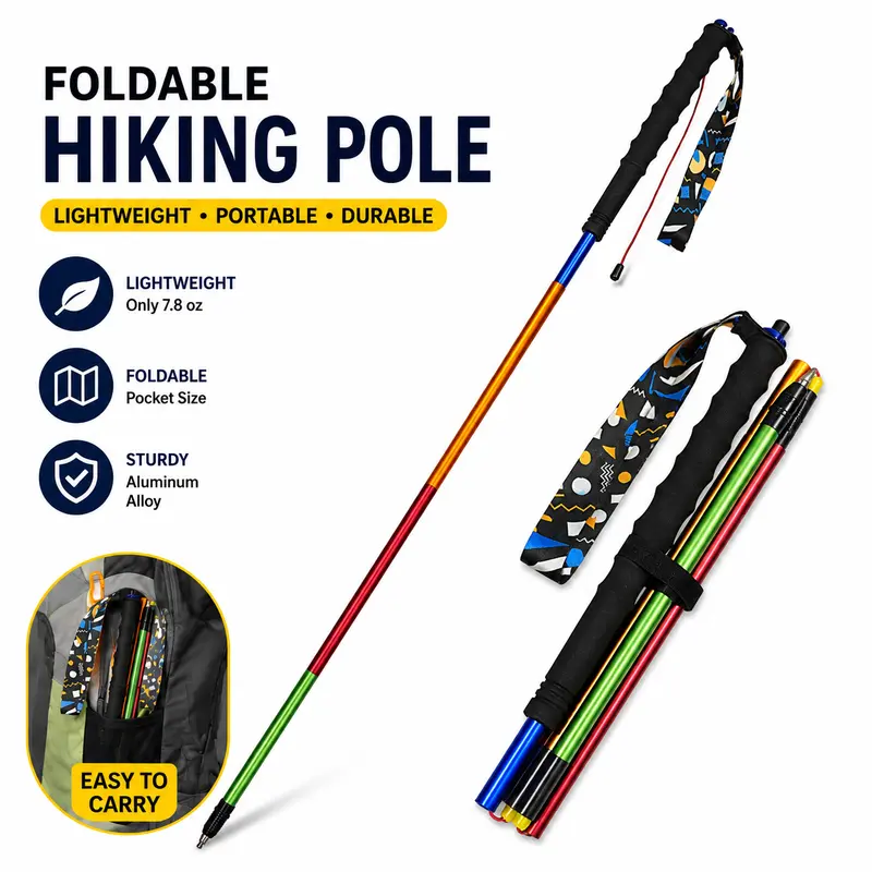 TANKYE Ultra-Lightweight Retractable Foldable Shock-Absorbing Hiking Stick - 4-Section Adjustable 7001 T6 Aluminum Trekking Pole, 180-220g, Compact Carry, for Hiking, Walking