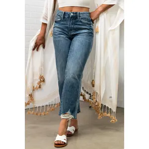 Jane High Waist  Raw Hem Crop Wide Leg Jeans JUDY BLUE