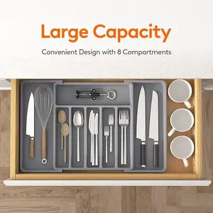 Expandable Drawer Utensil Organizer - Adjustable Kitchen Storage Tray for Home Silverware Boxes