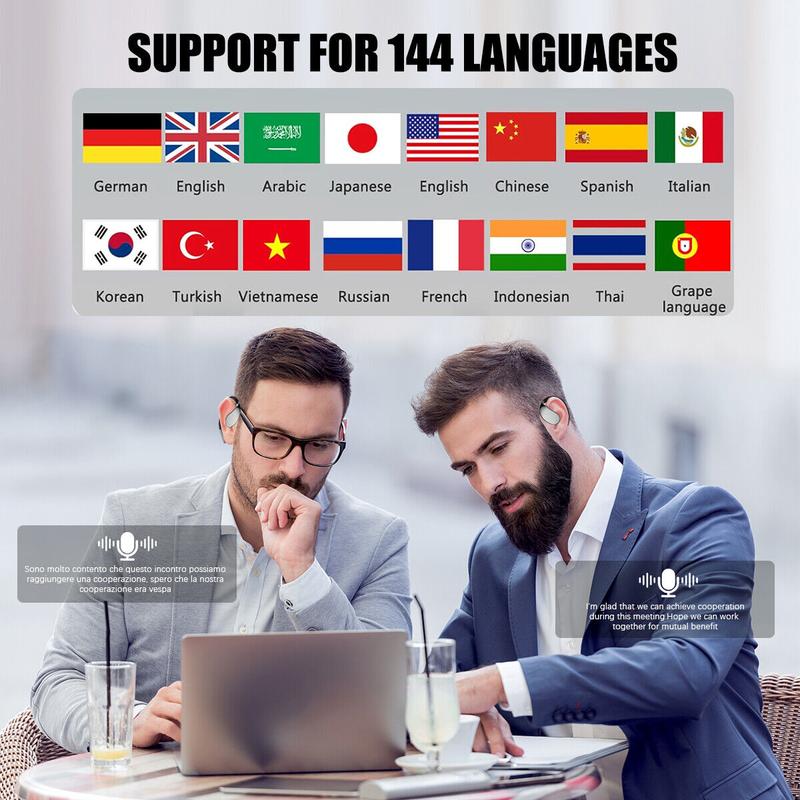 AI Translator Earbuds Real-Time, 3-in-1 Ultra Open Ear Bluetooth Headphone Translator 144 Languages & Accents, with Charging Case for Travel & Learning & Business Negotiation, iOS & Android Compatible