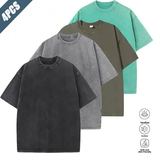 Pack of 4 unisex washed vintage short-sleeve T-shirts in a minimalist, casual, versatile style. The washed vintage finish has excellent texture. Breathable, skin-friendly fabric keeps you cool and wicks away sweat. Classic crew neck design is flattering f
