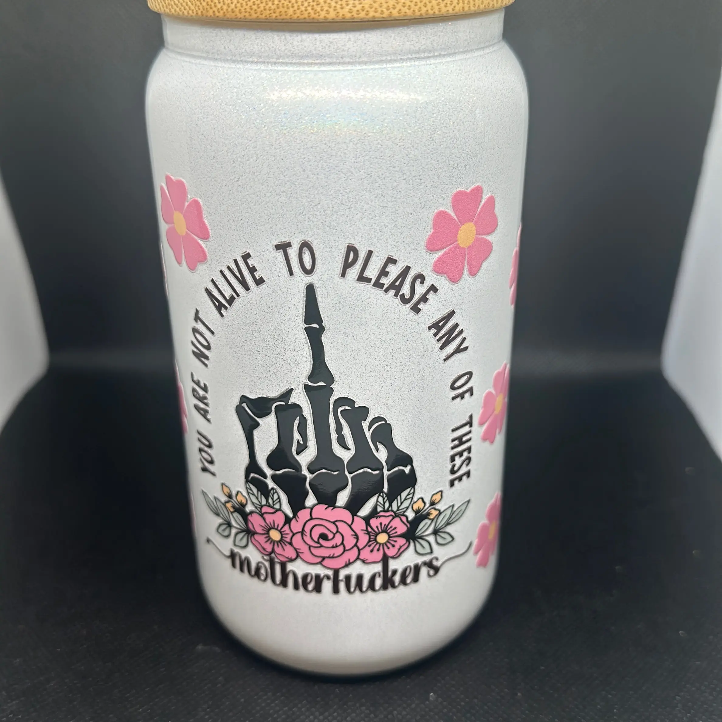 16 oz glass sparkly opal tumblers