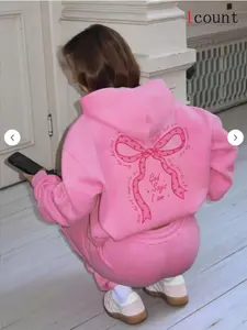 Women's Bow Print Hoodie Sweatshirt, Casual Long Sleeve Pullover, Warm Fashion for Fall & Winter, Perfect for Camping Travel School, Casual Cozy Pullover