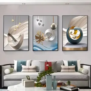 Modern Abstract Geometric Wall Art Set, Modern Abstract Design, 3pcs Wooden Frame Home Decor, Living Room Hanging Paintings, Minimalist Decoration