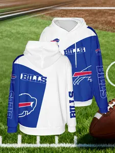 Buffalo Bills Blue Football Hoodie, Sporty Style, Medium Thickness, Lightweight Pullover, Unisex, Perfect Gift for Sports Enthusiasts